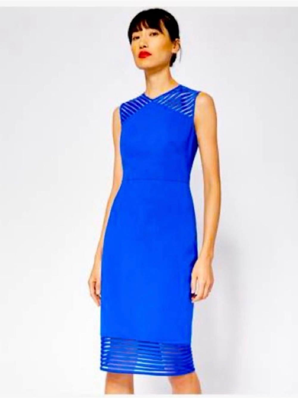 Ted Baker Lucette Cobalt Blue Sheer Stripe Sheath Dress NWT US 6 Ted Sz 2